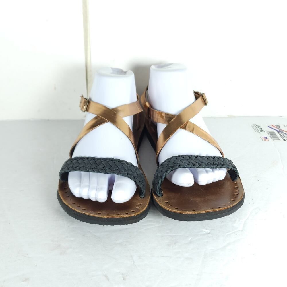 UGG Women's Jordyne US9 Leather Metallic Rose Copper Black Braided Sandals - Picture 5 of 16